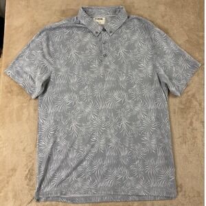 Linksoul Tempus Fugit Golf Polo Shirt Mens XL Grey Tropical Palm Leaf Print EUC